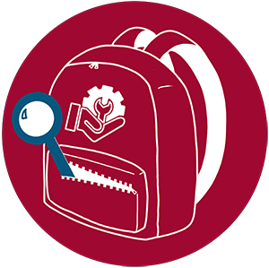 icon: Backpack with magnifying glass in pocket