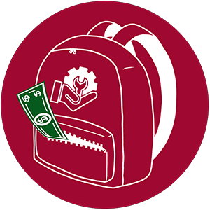 icon: Backpack with money in pocket